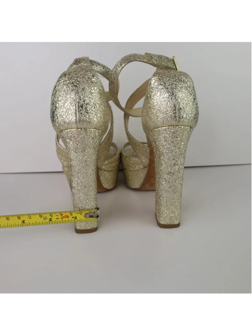 Jimmy Choo Gold Platform Heels EU 36.5 US 6.5 Metallic Leather Sandals 0483